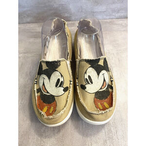 Crocs Shoes Womens Size 10 Tan Mickey Mouse Disney Slip On Canvas Loafers
